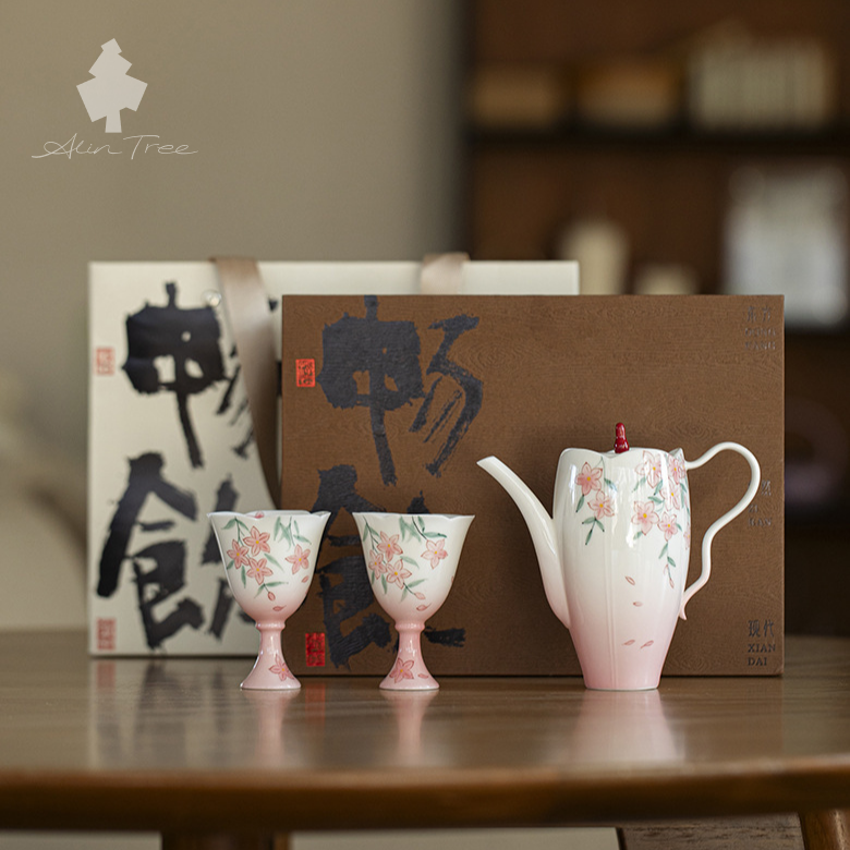 Hand-Painted Peach Blossom Teapot Tea Set