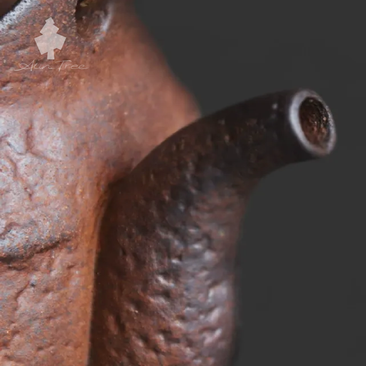 Coarse Stoneware Old Rock Clay Teapot with a Rattan-Wrapped Handle