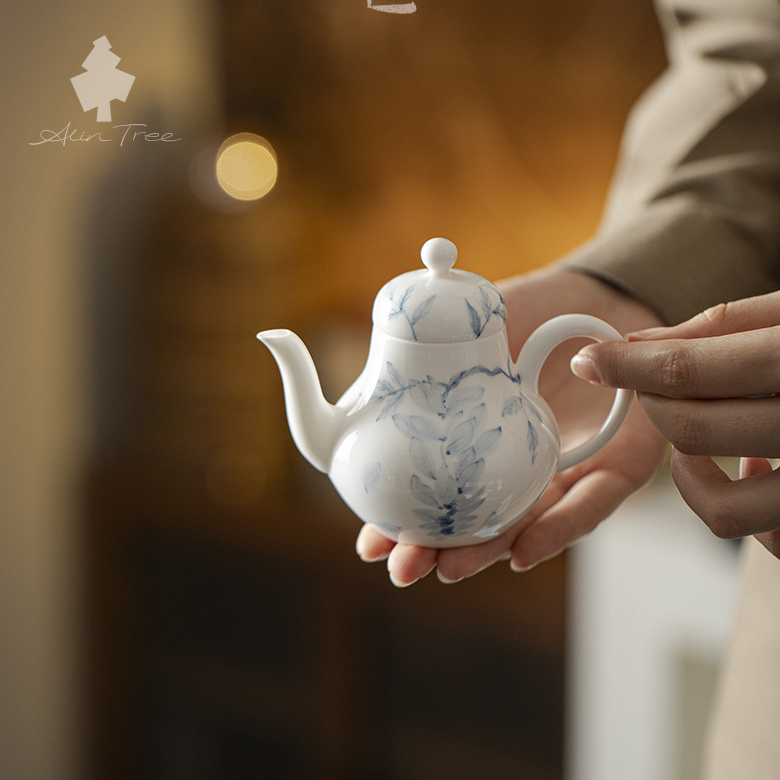 Hand-Painted Blue-and-White Wisteria Ceramic Teapot Tea Set