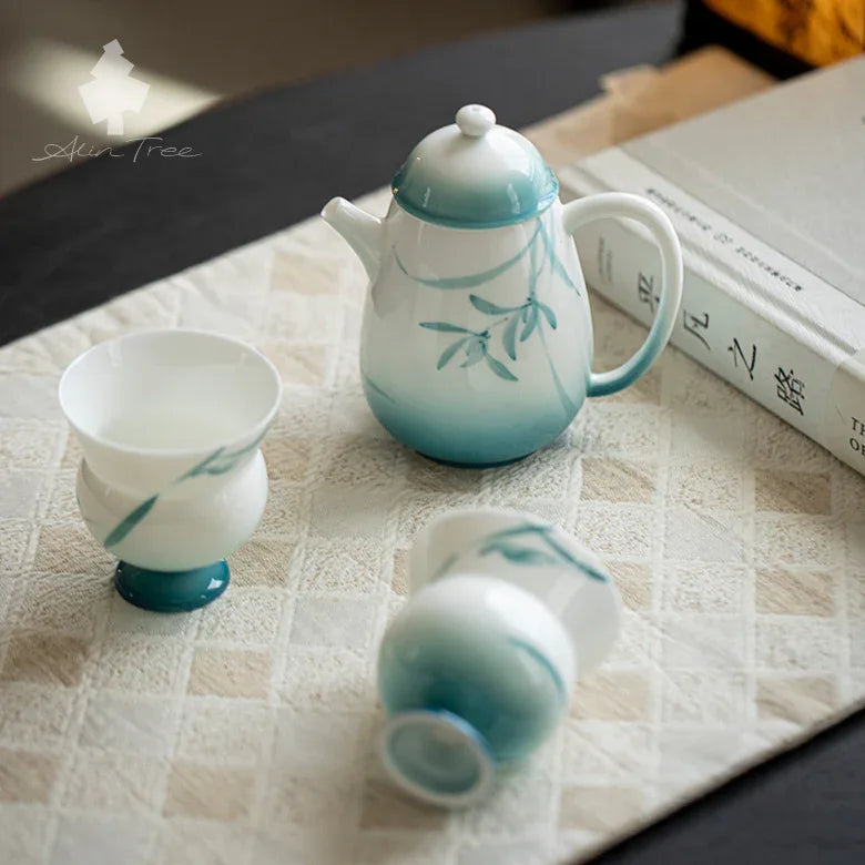 Hand-Painted Orchid White Porcelain Teapot Tea Set - AlinTree