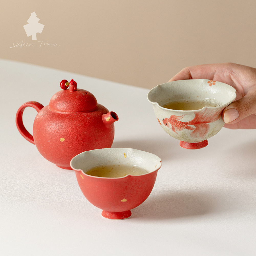 Hand-Painted Goldfish Teapot Tea Set