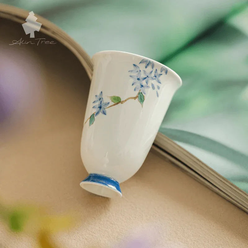 White Clay Hand-Painted “Little Blue Bud” Gongfu Tea Cup - AlinTree