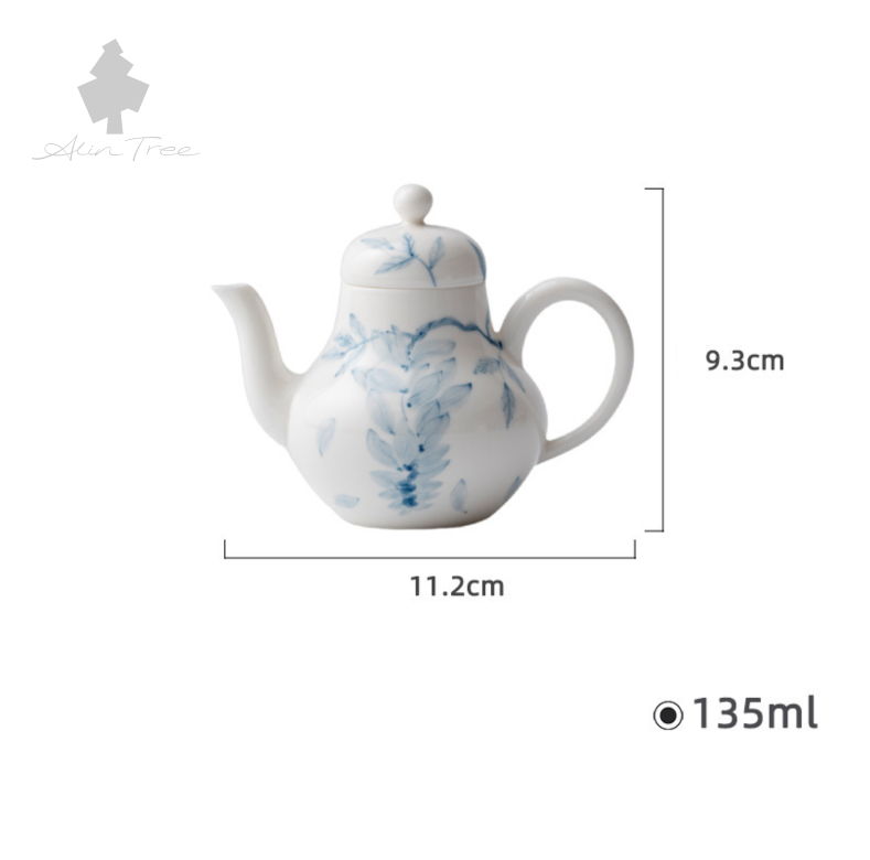 Hand-Painted Blue-and-White Wisteria Ceramic Teapot Tea Set