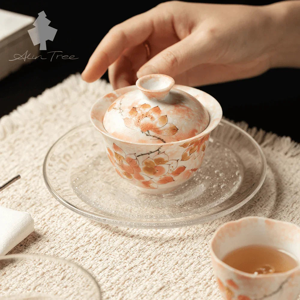 Hand-Painted Magnolia Thin-Walled Ceramic Gaiwan - AlinTree