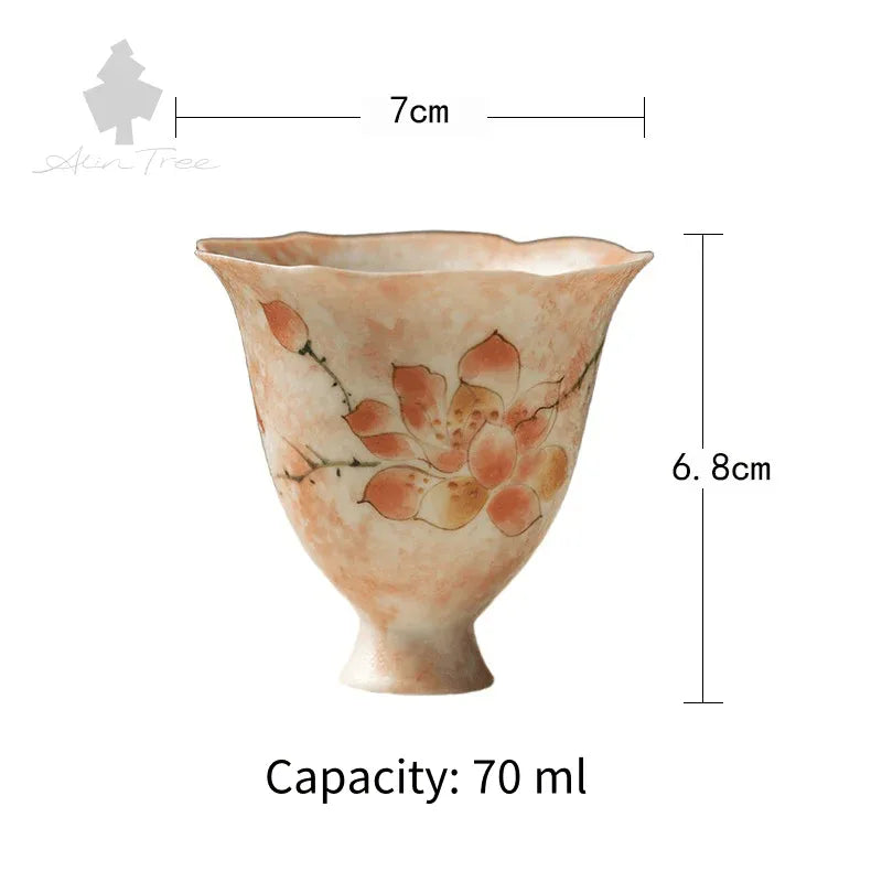 Hand-Painted Magnolia Ceramic Flower-Rim Stemmed Tea Cup - AlinTree