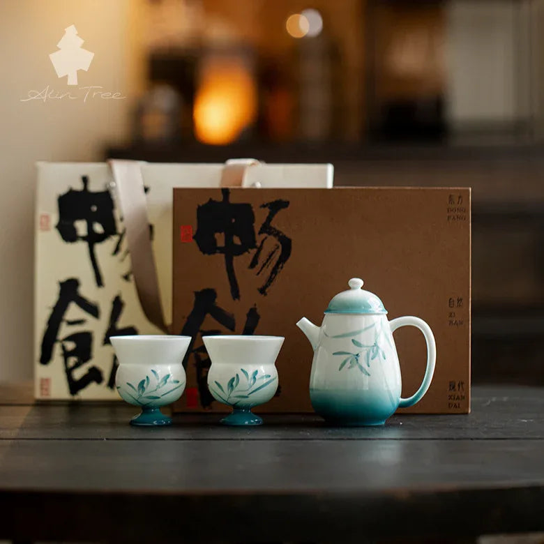 Hand-Painted Orchid White Porcelain Teapot Tea Set - AlinTree