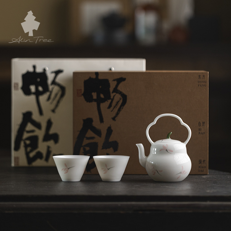 Hand-Painted Pink Orchid Handle Teapot Tea Set