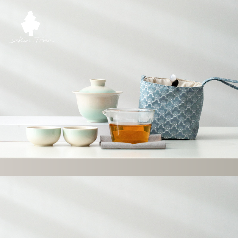 Gradient Wood Ash Glaze Outdoor Travel Gongfu Tea Set