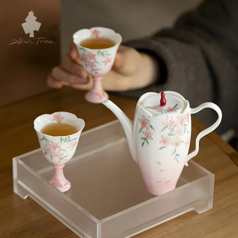 Hand-Painted Peach Blossom Teapot Tea Set - AlinTree
