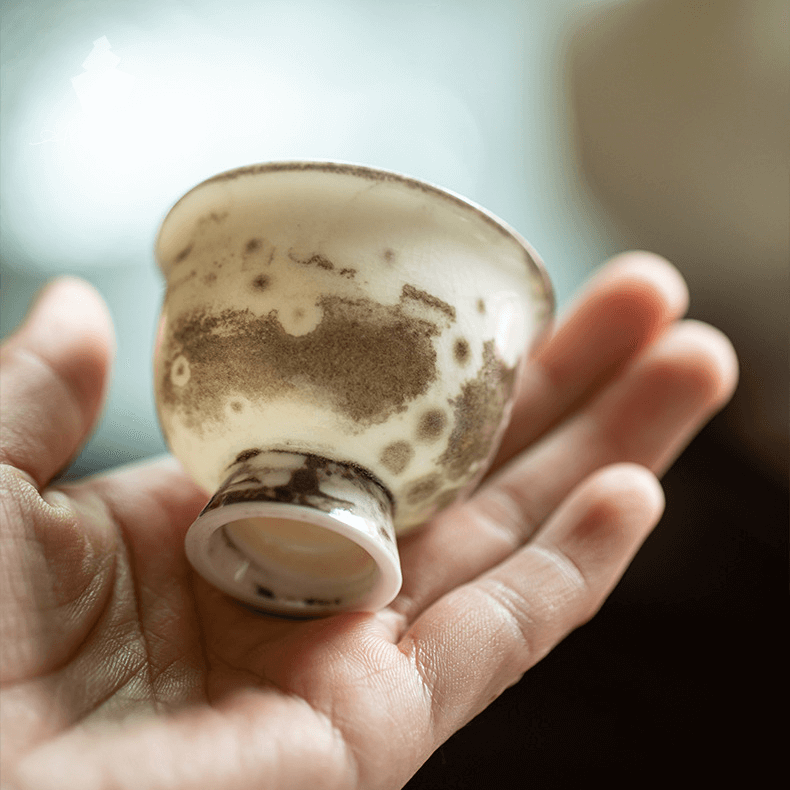 Wood-Fired Ceramic Tea Cup with High Foot, Kiln-Transmutation Glaze