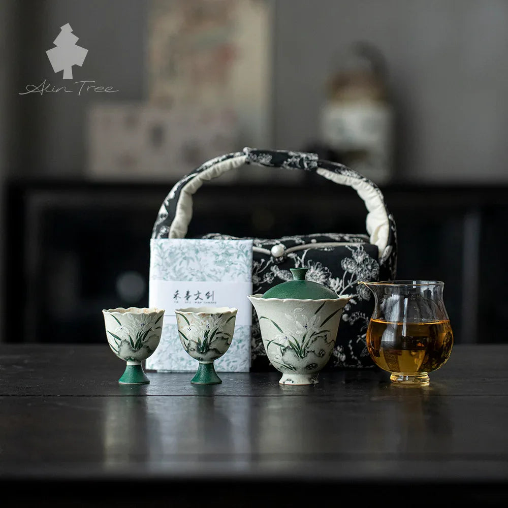 Hand-Painted Orchid Travel Tea Set - AlinTree