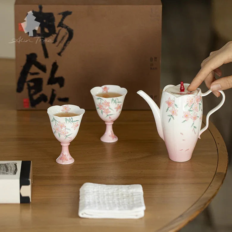 Hand-Painted Peach Blossom Teapot Tea Set - AlinTree