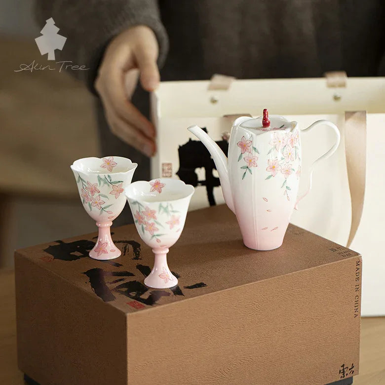 Hand-Painted Peach Blossom Teapot Tea Set - AlinTree