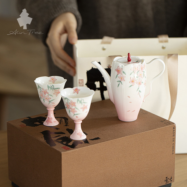 Hand-Painted Peach Blossom Teapot Tea Set
